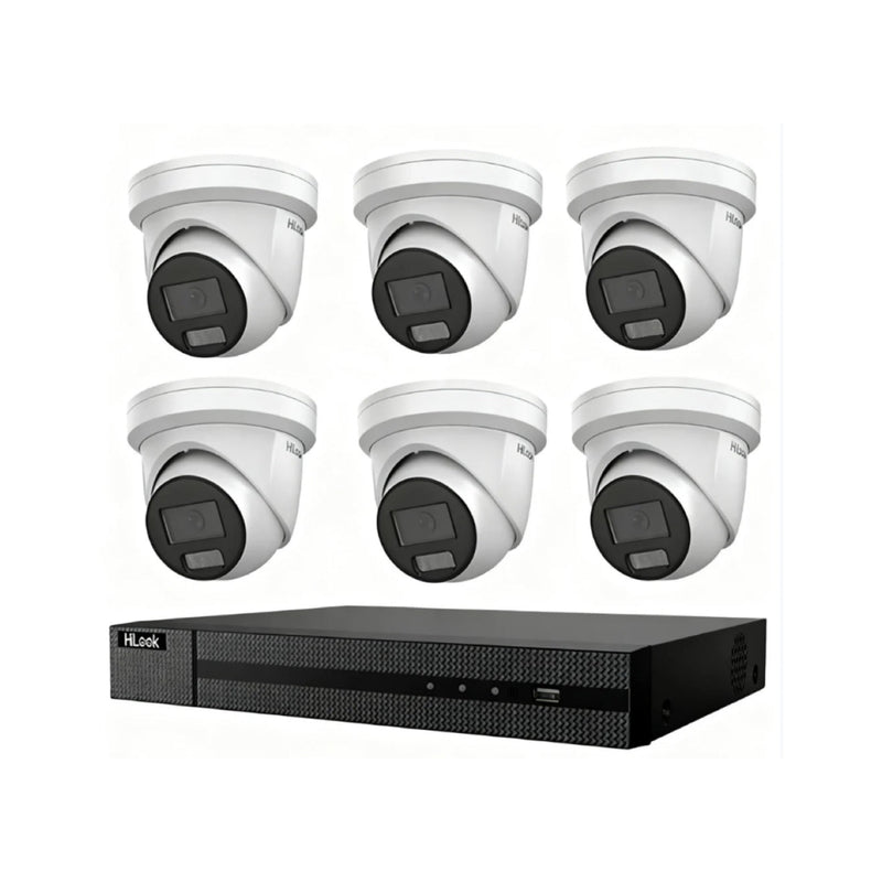 HiLook Hikvision 6MP AcuSense CCTV Kit – 2x Colour Deterrence IPC-T269-MU/SL + 4x Turret IPC-T361H-MU + 8CH PoE NVR (NVR-108MH-C/8P)