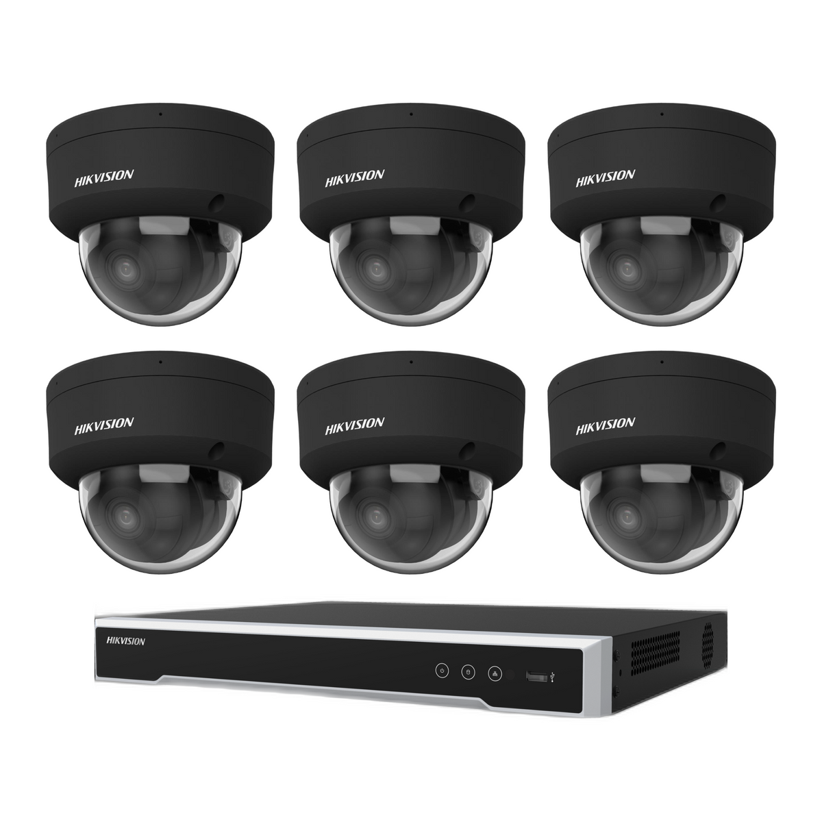 Hikvision kit with 6 black DS-2CD2166G2H-ISU cameras and recorder
