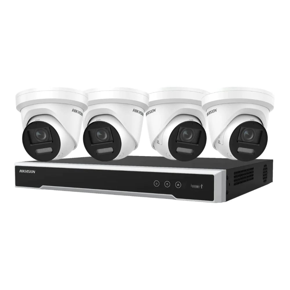 Hikvision 4 x 8MP ColorVu DS-2CD2387G3-LIS2UY/SL Cameras + 8CH 4TB 4K NVR Turret Cameras Bundle