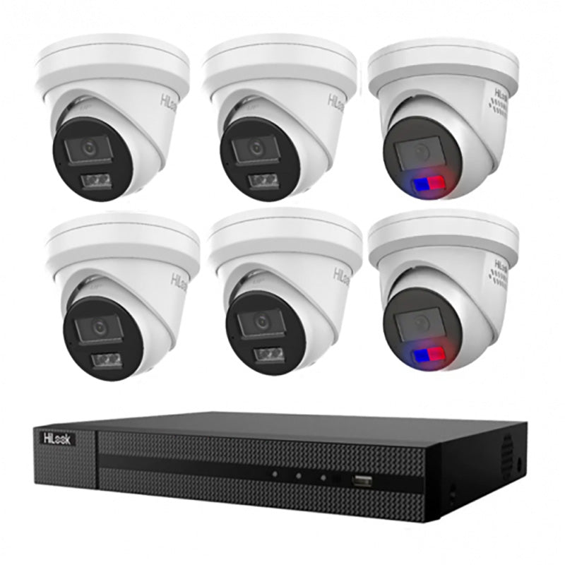 HiLook by Hikvision 6MP 8CH CCTV Kit with 2 Colour Deterrence Cameras IPC-T269-MU/SL + 4 Turret Cameras IPC-T262H-MU