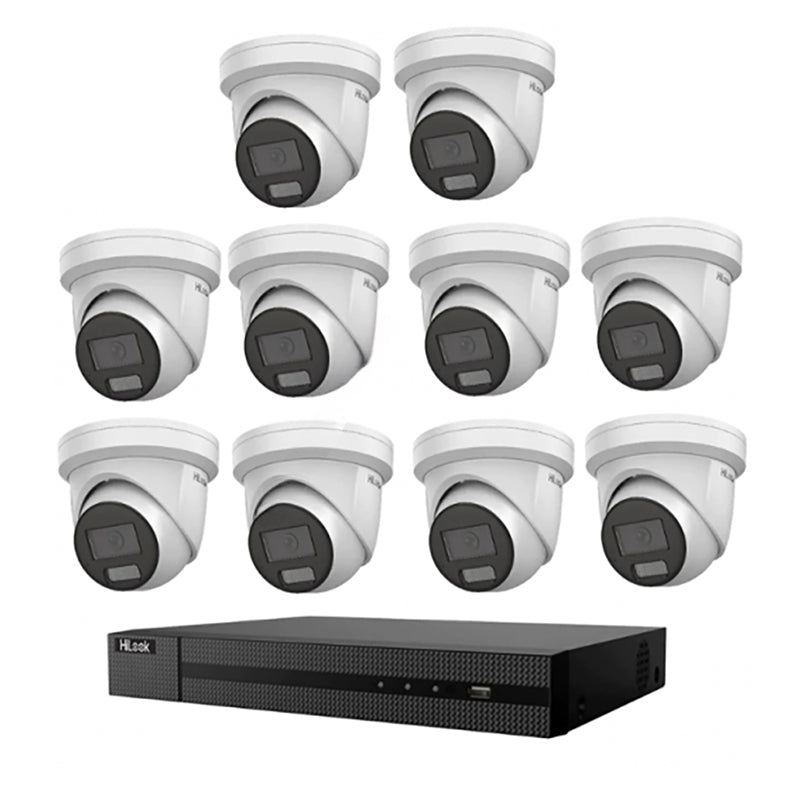 HiLook Hikvision 6MP AcuSense 16CH CCTV Kit with 10 Turret IP Cameras IPC-T262H-MU