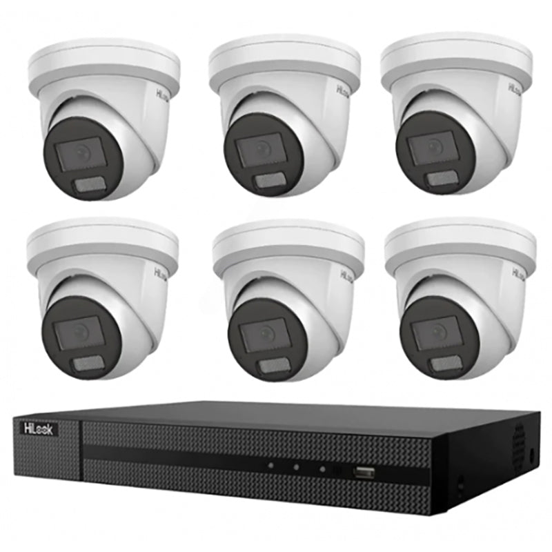 HiLook Hikvision 6MP AcuSense 8CH CCTV Kit with 6 Turret IP Cameras + 8CH NVR IPC-T262H-MU