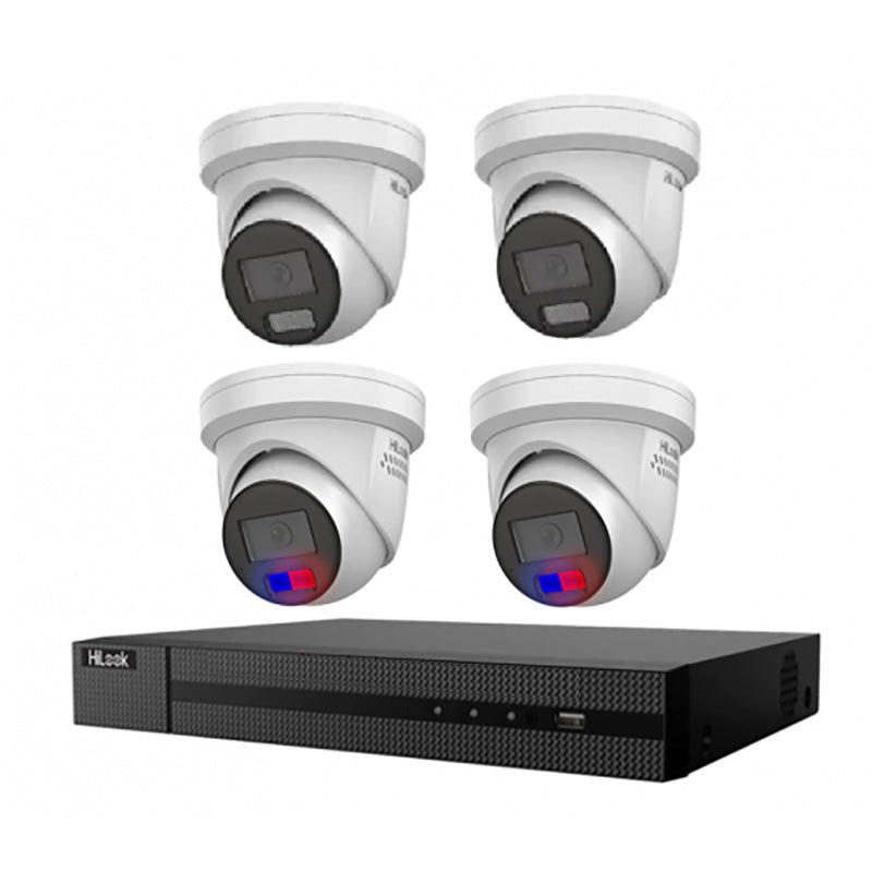 HiLook Hikvision 6MP AcuSense CCTV Kit – 2x Colour Deterrence IPC-T269-MU/SL + 2x Turret IPC-T361H-MU + 8CH PoE NVR (NVR-108MH-C/8P)