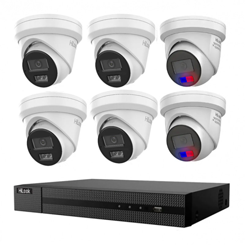 HiLook Hikvision 6MP AcuSense CCTV Kit – 2x Colour Deterrence IPC-T269-MU/SL + 4x Turret IPC-T361H-MU + 8CH PoE NVR (NVR-108MH-C/8P)