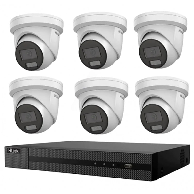 HiLook Hikvision 8MP 4K AcuSense CCTV Kit – 6x Turret IPC-T381H-MU + 8CH PoE NVR (NVR-108MH-C-8P)