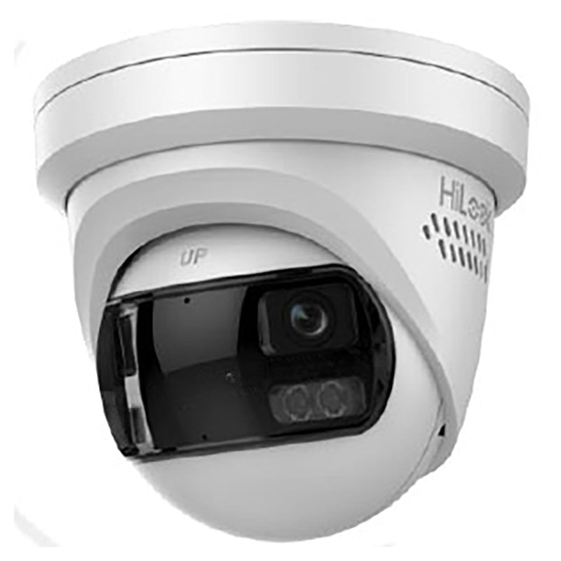 HiLook IPC-T289PH-MU/SL 8MP 180° Turret Camera with Active Blue/Red Strobe and Two-Way Audio, IR 30m 2mm