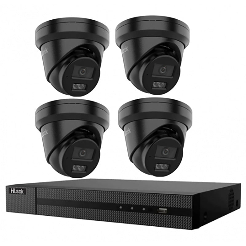 HiLook Hikvision 6MP AcuSense 4CH CCTV Kit with 4x Black Turret IP Cameras