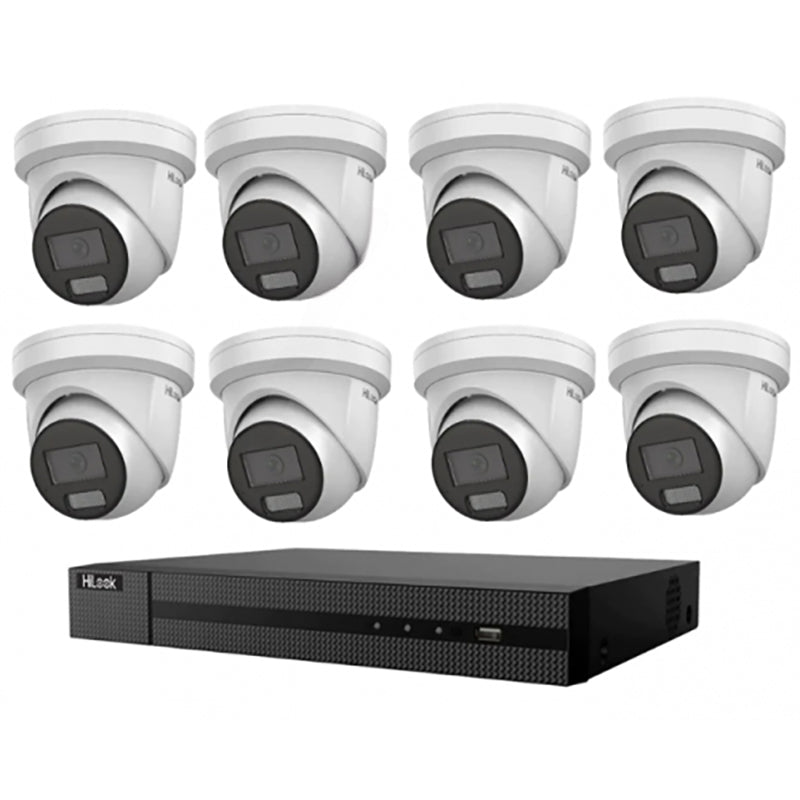 HiLook Hikvision 8MP AcuSense 16CH CCTV Kit with 8 Turret IP Cameras IPC-T282H-MU