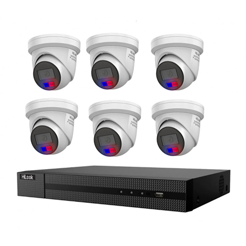 HiLook Hikvision 6MP AcuSense 8CH CCTV Kit with 6 All-in-One Colour Deterrence Cameras IPC-T269-MU/SL