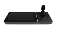 Hikvision DS-1600KI-B network keyboard with touchscreen on the left and joystick on the right