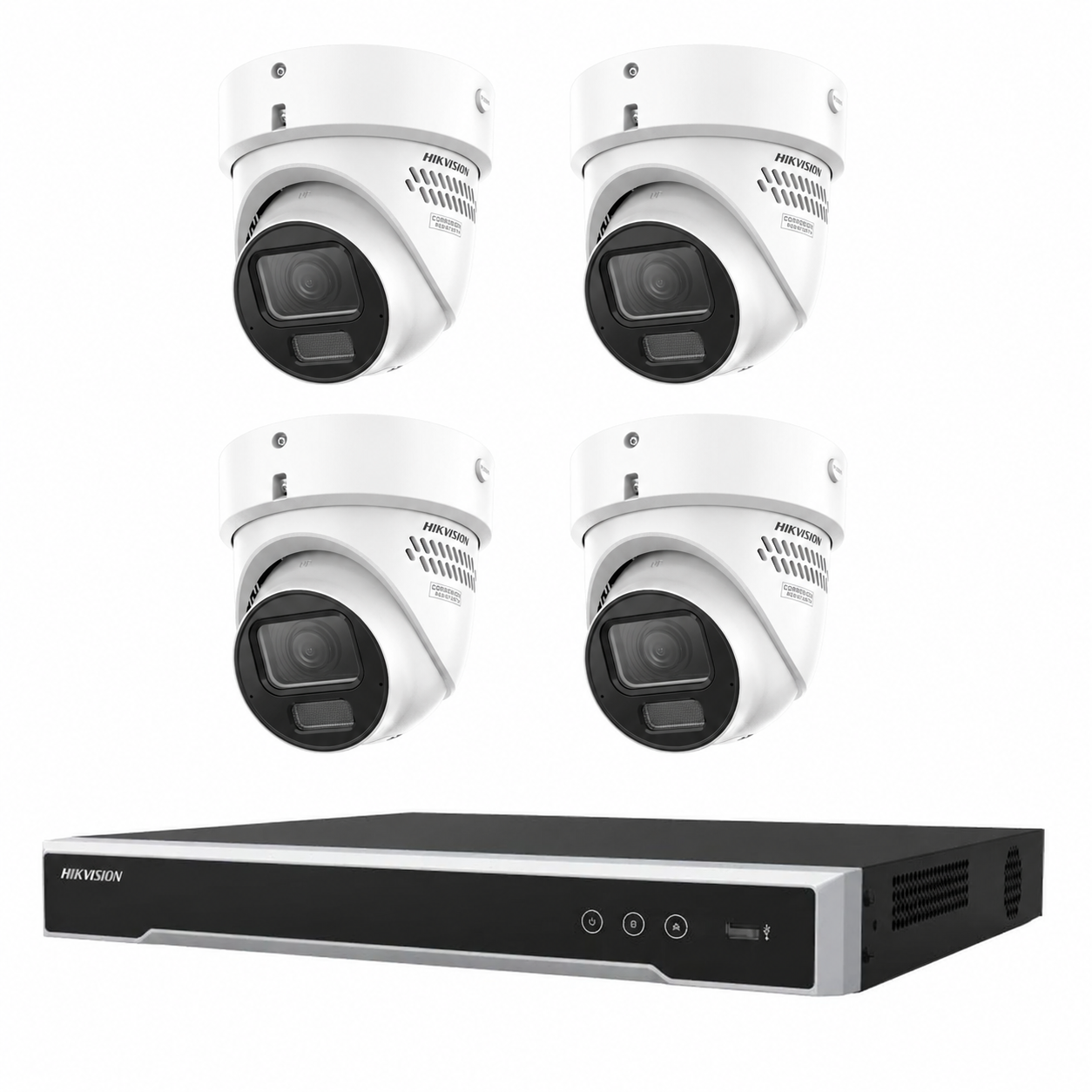 Hikvision 8MP 8CH CCTV Camera Kit: 4 x Outdoor Acusense Motorised VF Turret + 8CH NVR/4TB