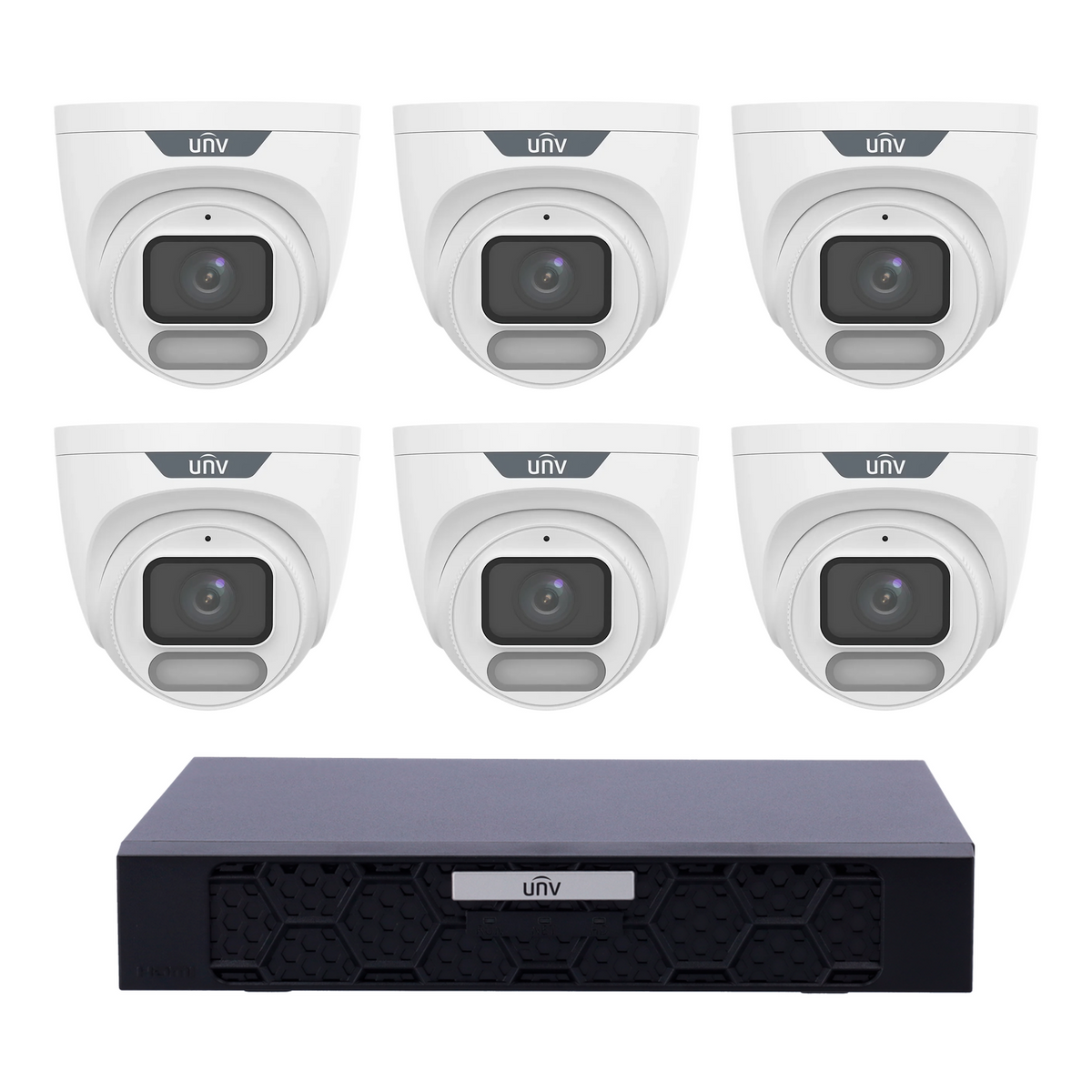 Uniview 6 x 6MP IPC3626LE-ADF28K-WP ColorHunter Turret CCTV Kit + NVR501-08B-P8-IQ 8CH PoE NVR, No HDD - SMarket