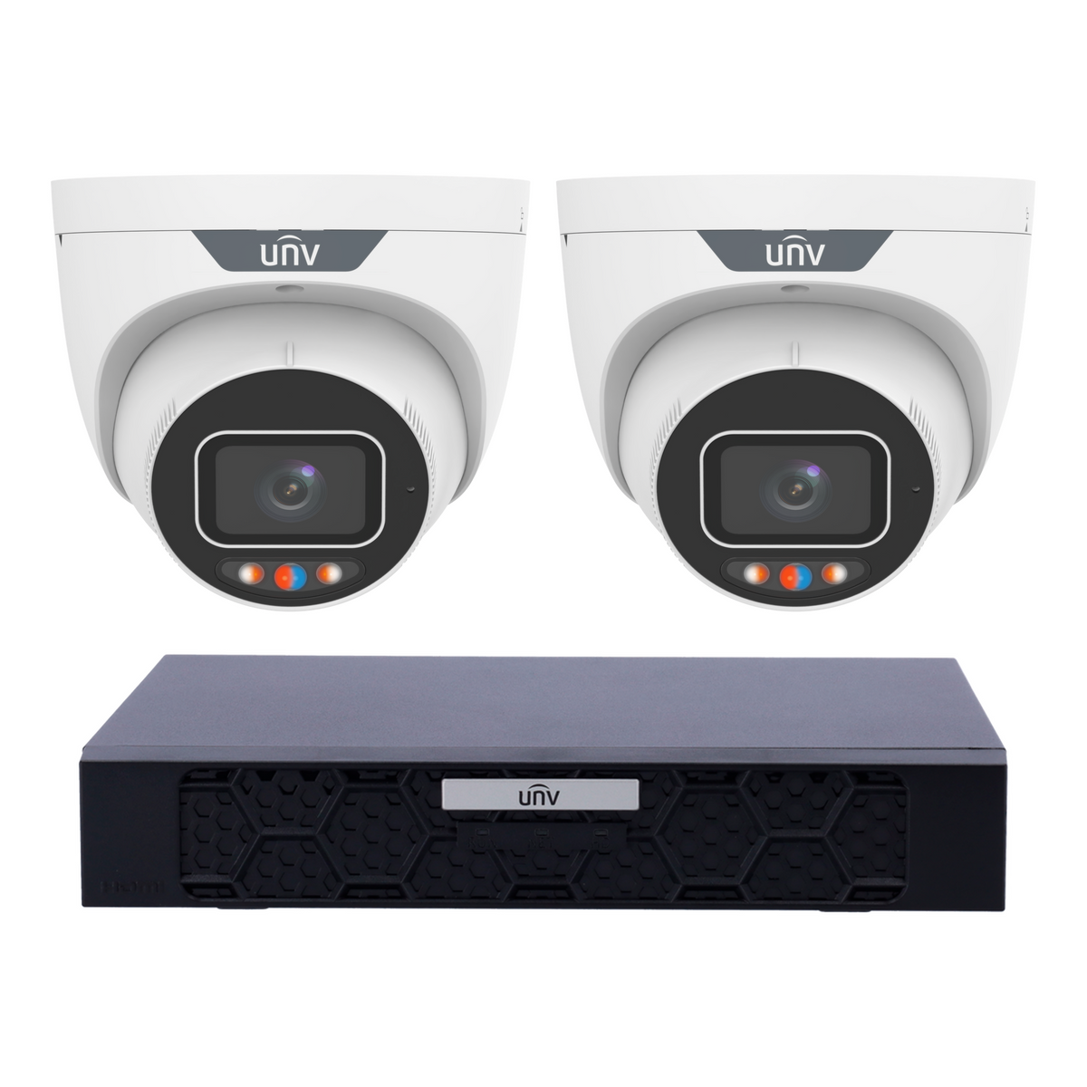 Uniview 2 x 6MP IPC3636SS-ADF28KMC-I1 Active Deterrence Turret CCTV Kit + NVR501-04B-P4-IQ 4CH PoE NVR, No HDD