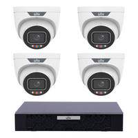 Uniview 4 x 6MP IPC3636SS-ADF28KMC-I1 Active Deterrence Turret CCTV Kit + NVR501-08B-P8-IQ 8CH PoE NVR, No HDD - SMarket