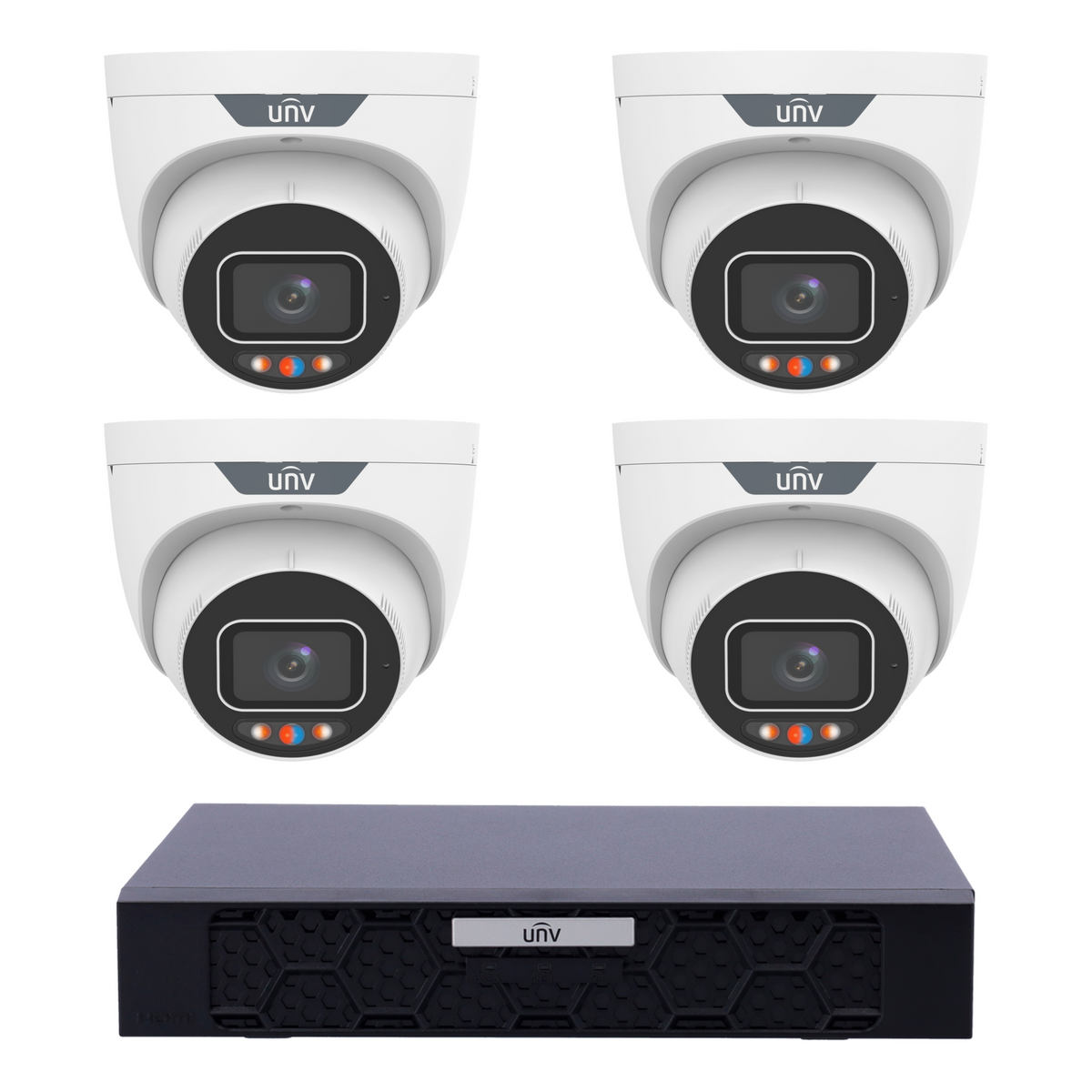 Uniview 4 x 6MP IPC3636SS-ADF28KMC-I1 Active Deterrence Turret CCTV Kit + NVR501-08B-P8-IQ 8CH PoE NVR, No HDD - SMarket