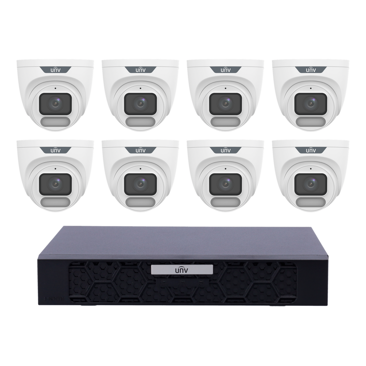 Uniview 8 x 8MP IPC3628LE-ADF28K-WP ColorHunter Turret CCTV Kit + NVR501-08B-P8-IQ 8CH PoE NVR, No HDD