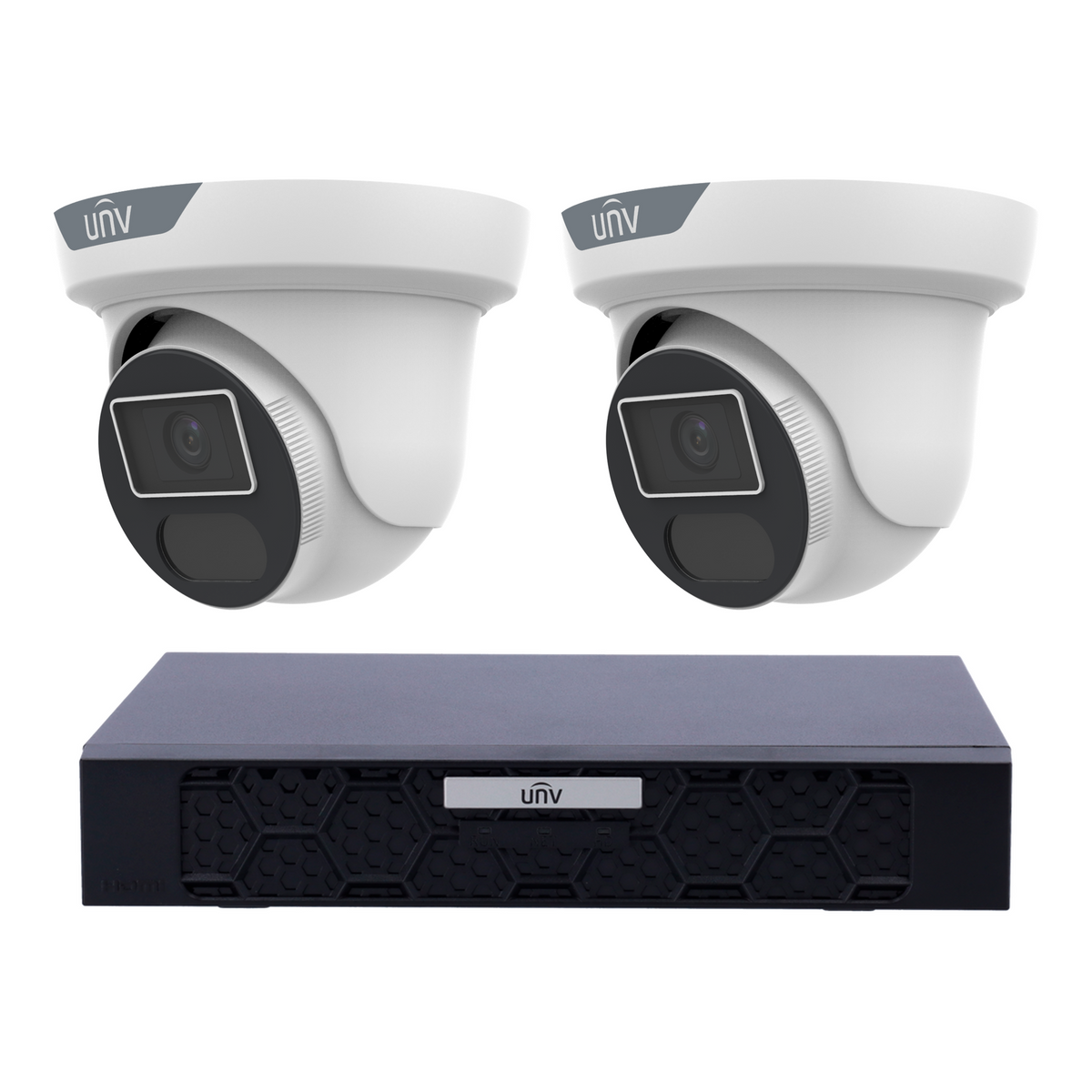 Uniview 2 x 8MP IPC3638SS-ADF28KMC-I1 Active Deterrence Turret CCTV Kit + NVR501-04B-P4-IQ 4CH PoE NVR, No HDD