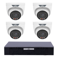 Uniview 4 x 8MP IPC3638SS-ADF28KMC-I1 Active Deterrence Turret CCTV Kit + NVR501-08B-P8-IQ 8CH PoE NVR, No HDD - SMarket