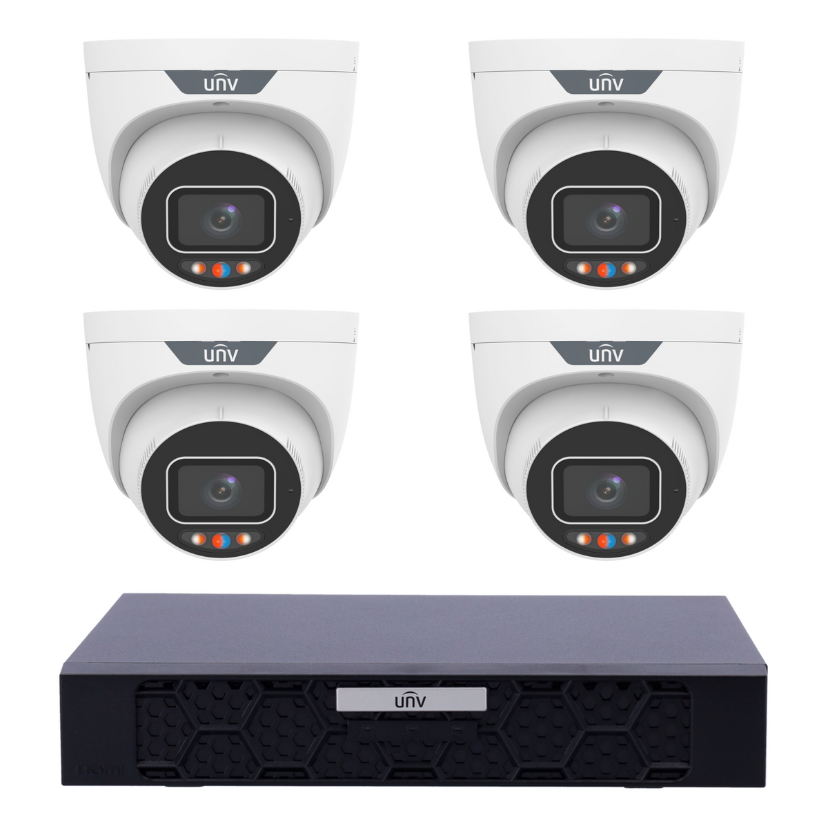 Uniview 4 x 8MP IPC3638SS-ADF28KMC-I1 Active Deterrence Turret CCTV Kit + NVR501-08B-P8-IQ 8CH PoE NVR, No HDD - SMarket