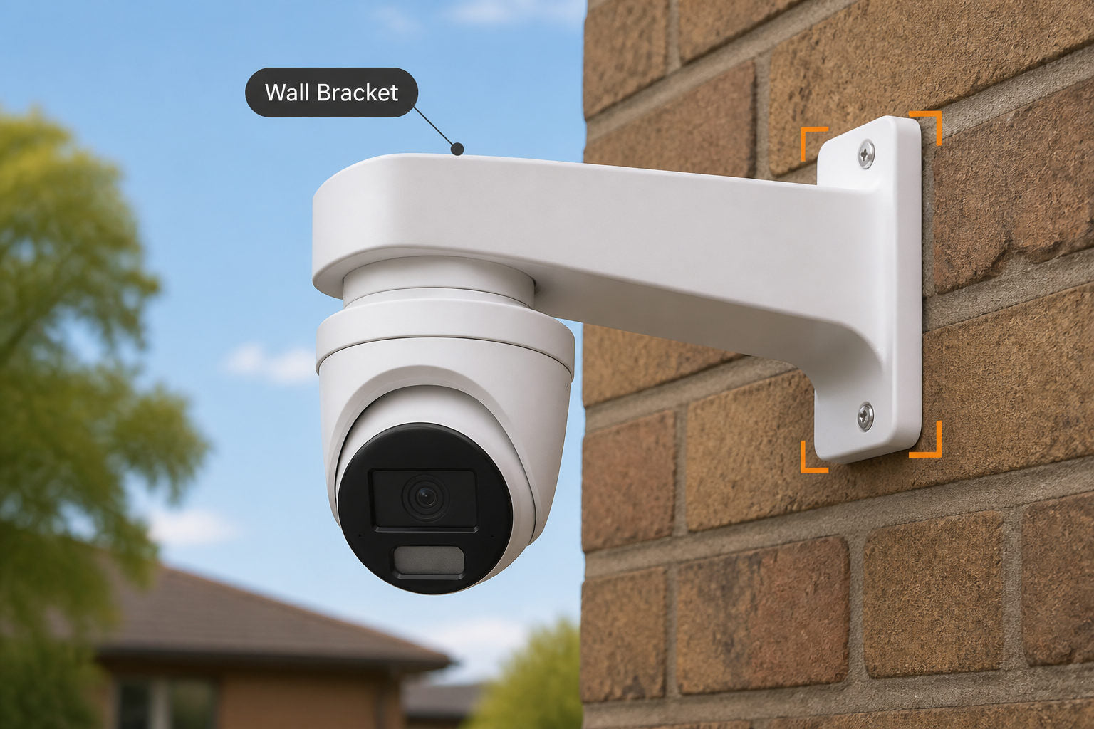 Turret camera on a wall mount bracket